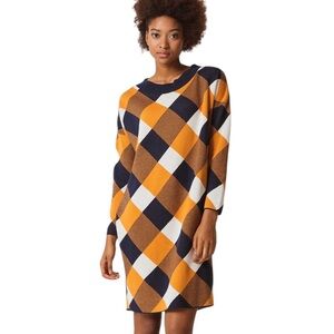 NWT SKFK Skunk Funk Natale Crewneck Organic Cotton Blue Gold Cream Geo Print